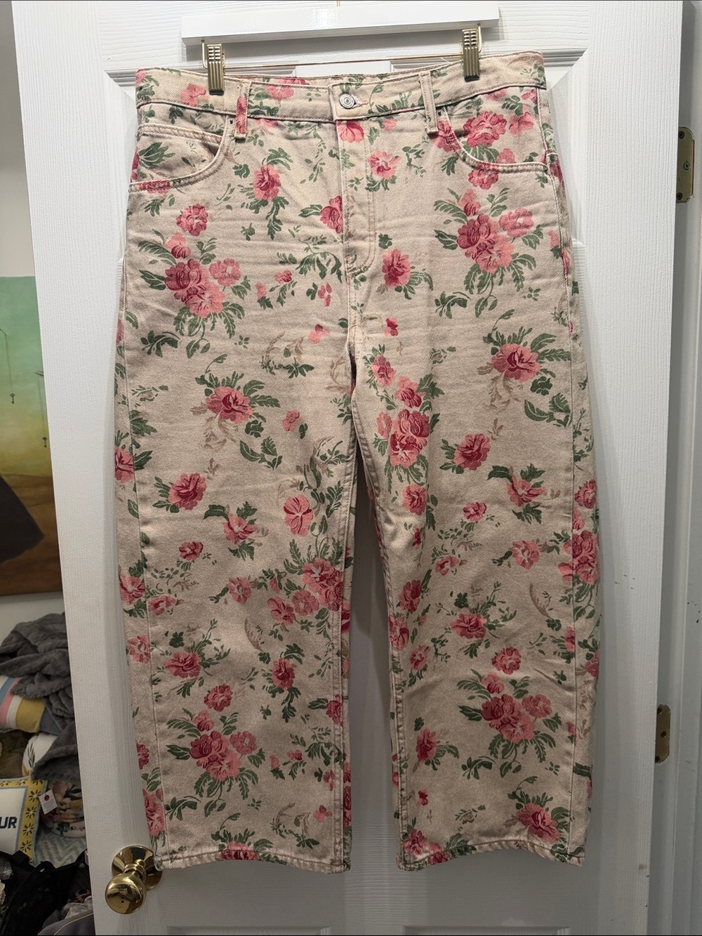 We The Free Beige Floral Straight-Leg Jeans - Picture 2 of 5